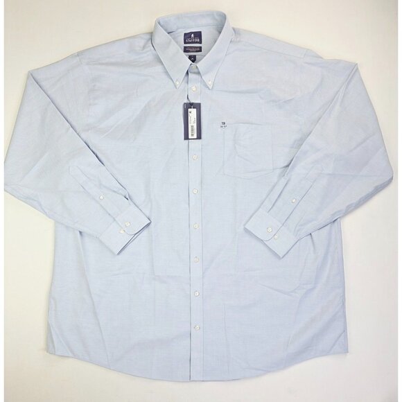 Stafford Big Size 19 36-37 Mens Blue Wrinkle Free Oxford Button Down Shirt NWT - Picture 1 of 9